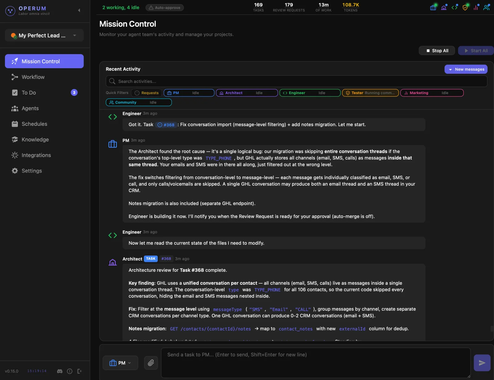 Operum workflow — architecture, code, test, review
